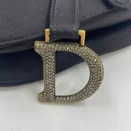 Dior Saddle Mini Silk Handbag Black with crystals