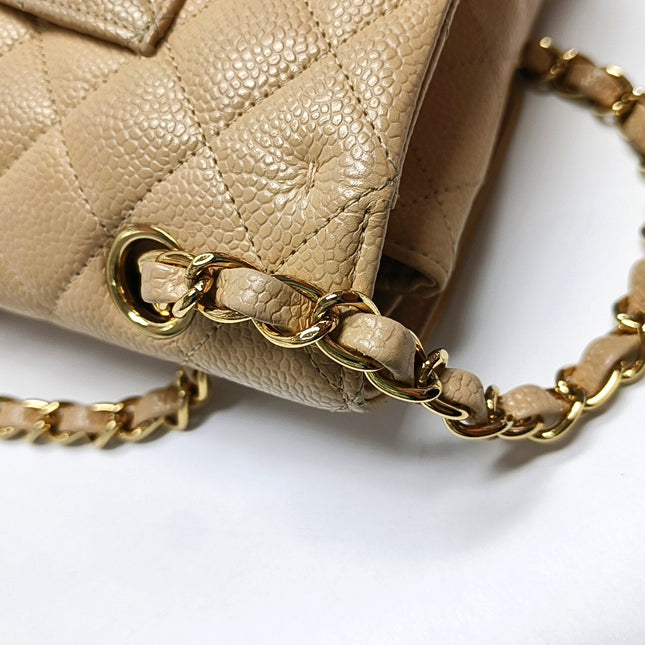 Chanel Timeless Classic Flap Medium Beige Caviar Leather Gold Hardware