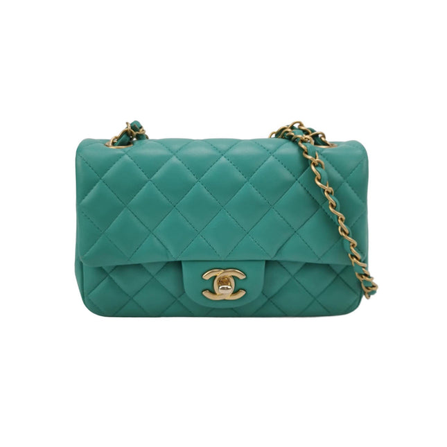Chanel Classic Flap Mini 2018 Turquoise Blue Green Lambskin Leather Gold Hardware