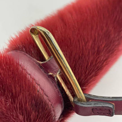 Loewe East West Burgundy Leather Fur Handbag Vintage