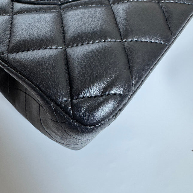 Chanel Classic Flap Maxi Black Lambskin Leather Double Flap with Gold-tone Hardware