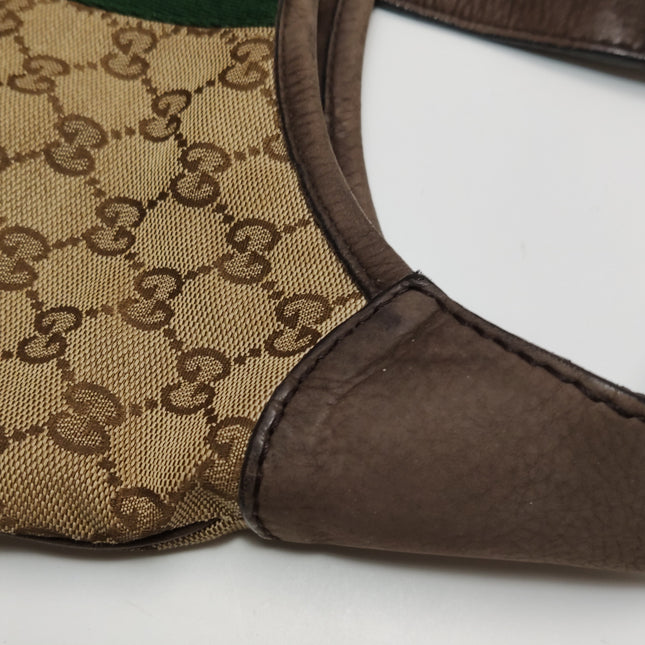 Gucci Jackie 1961 Soft Medium Brown Suede Leather and Monogram Web