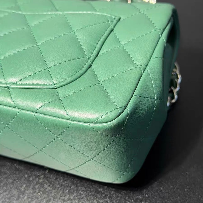 Chanel Classic Flap Mini 2019 Green Lambskin Leather Silver Hardware