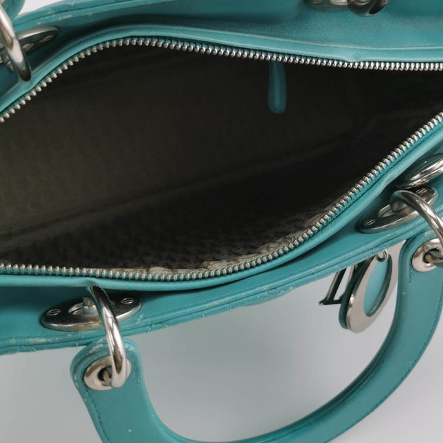 Sold Lady Dior Large Bag Teal Blue Lambskin Cannage Leather