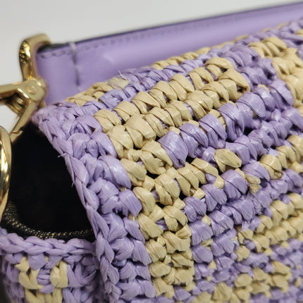 Fendi Baguette Medium Beige Lavender Raffia Leather Crossbody Bag