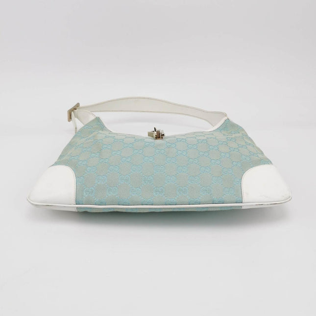 Sold Gucci Jackie Vintage Blue Nylon White Leather Shoulder Bag Medium
