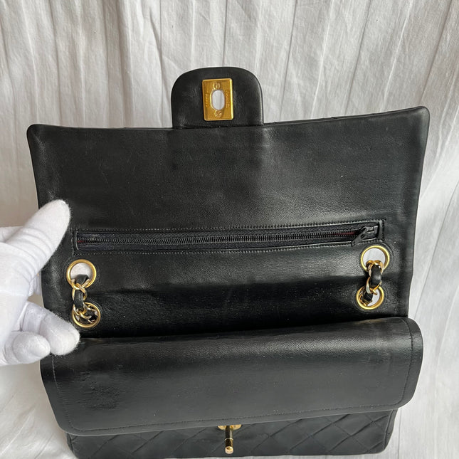 Chanel Classic Flap Medium Vintage Black Lambskin Leather with 24k Gold Hardware