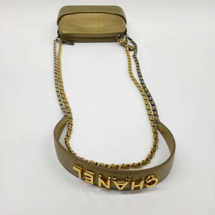 Sold Chanel Gabrielle Mini Gold Crocodile Embossed Calfskin Leather Crossbody Bag