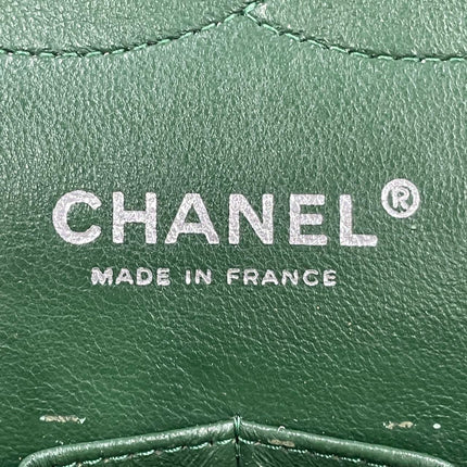 Chanel Classic Flap Jumbo Large Green Patent Leather Silver Hardware