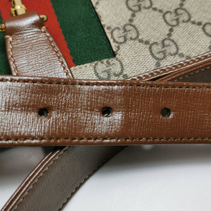 Gucci Jackie 1961 Large Brown Leather and Monogram Web with Long Strap