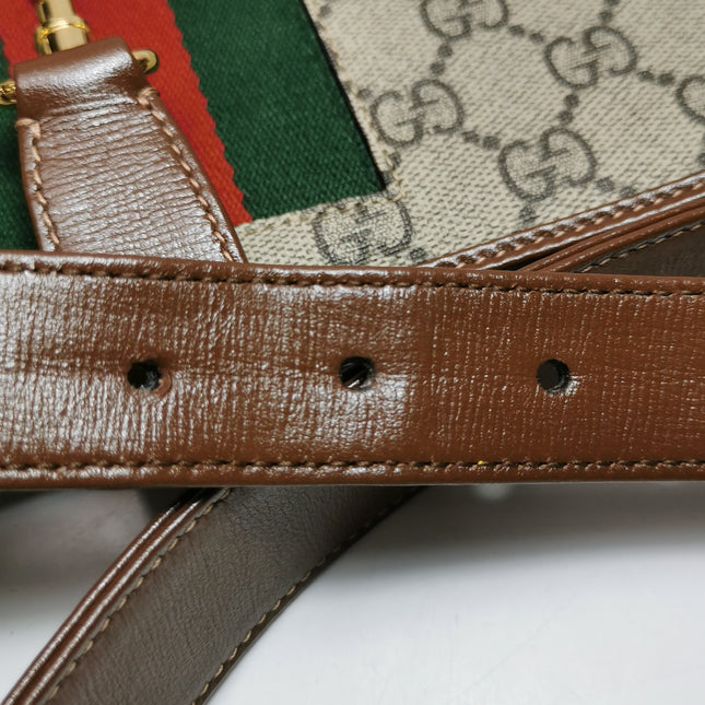 Gucci Jackie 1961 Large Brown Leather and Monogram Web with Long Strap