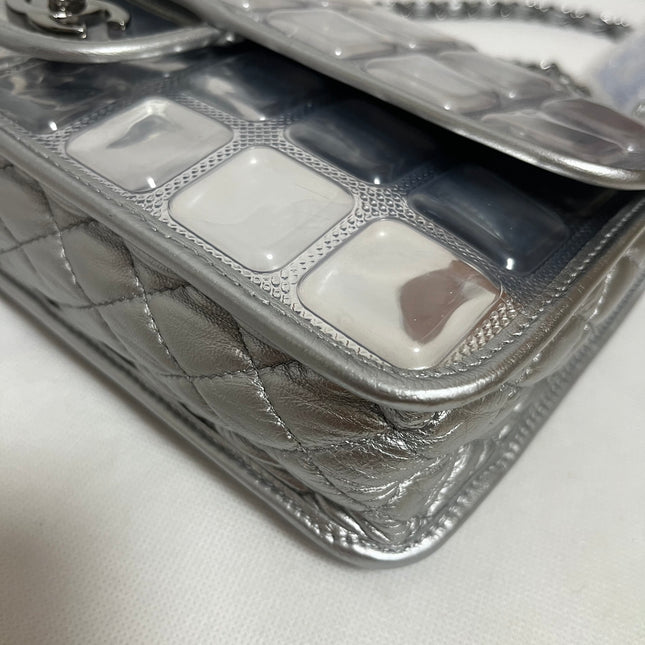 Chanel Ice Cube Chocolate Bar Classic Flap Metallic Silver PVC with Leather