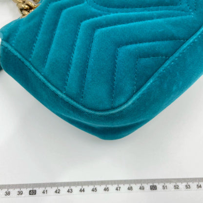 Gucci Marmont Small Flap Turquoise Blue Velvet Handbag