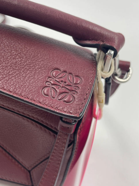 Sold Loewe Puzzle Mini Burgundy Calfskin Leather Crossbody Bag