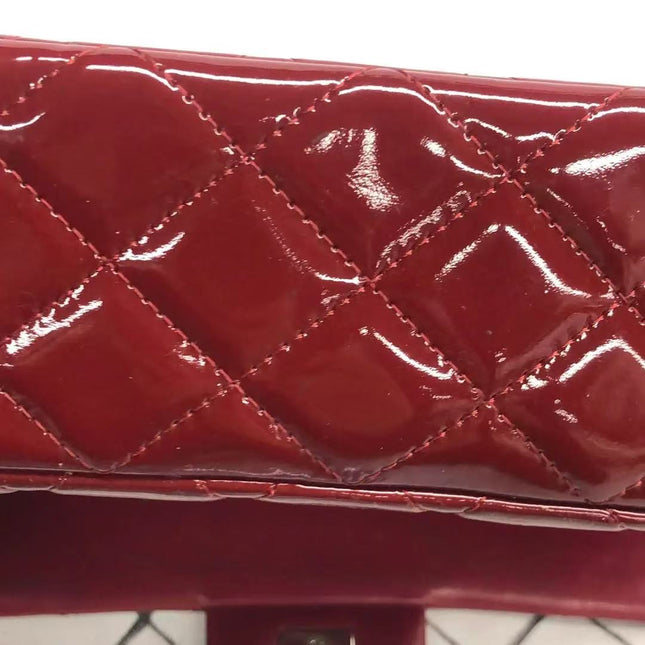 Chanel Classic Flap Medium 2012 Red Burgundy Patent Leather Silver Hardware