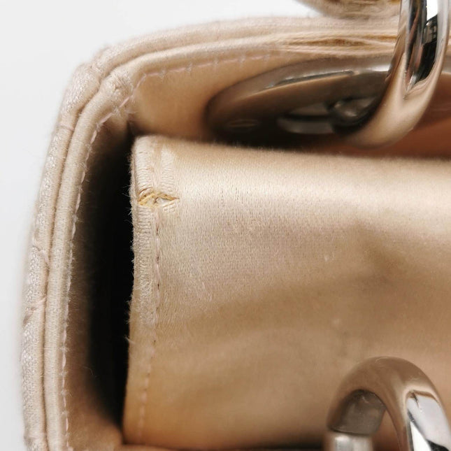 Sold Lady Dior Mini 2004 Beige Silk Handbag Silver Hardware
