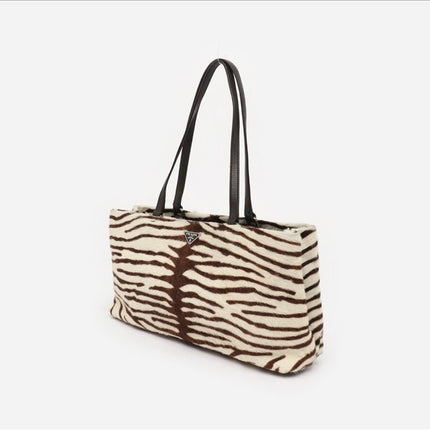 Prada Zebra Print Pony-style Calfskin Leather Brown Shoulder Bag