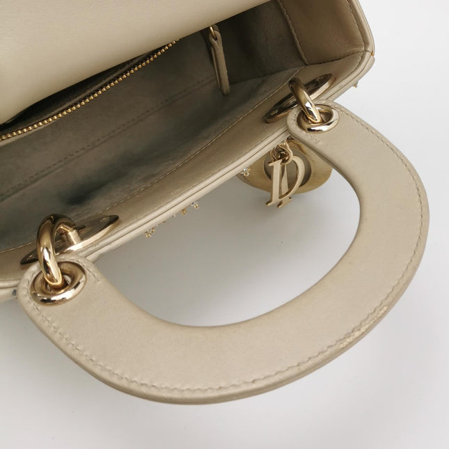 Lady Dior Mini Gold Calfskin Leather with Crystals Gold Hardware 2020