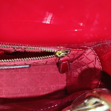 Lady Dior Mini Handbag Burgundy Red Patent Leather Gold-tone Chain Strap
