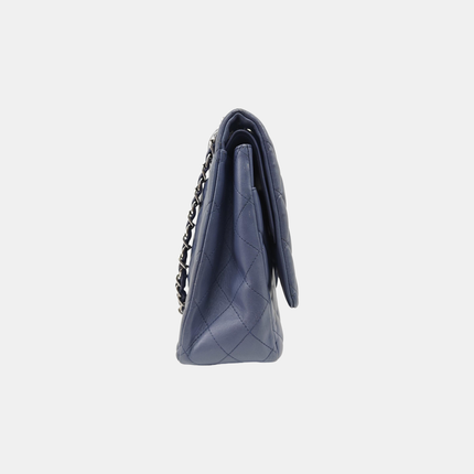 Chanel Classic Flap Maxi Ash Navy Lambskin Leather Double Flap Silver Hardware 2011