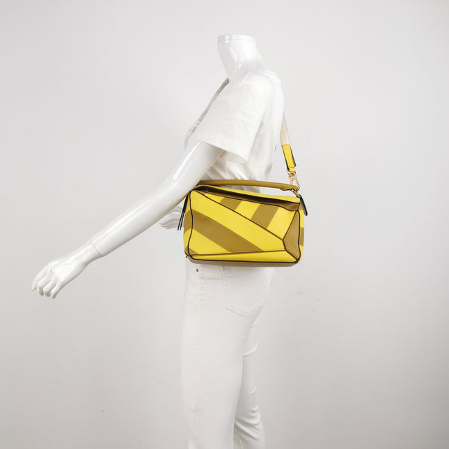 Loewe Puzzle Small Yellow Brown Stripes Crossbody Bag