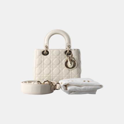 Lady Dior Small My Abcdior White Ecru Lambskin Cannage Leather