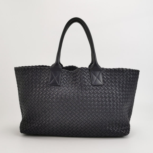 Bottega Veneta Cabat MM Intreccio Leather Tote Bag Navy 40cm