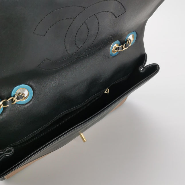 Chanel Classic Flap Bag Calfskin Leather 2014 Medium Nude Pink with Black Trim