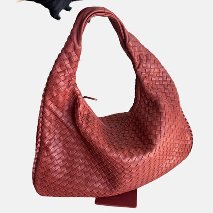 Bottega Veneta Veneta Hobo Medium Brick Red Intrecciato Leather Bag 47cm-Luxbags
