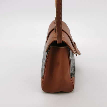 Goyard Saigon Mini Brown Canvas and Leather Wooden Top Handle Crossbody Bag