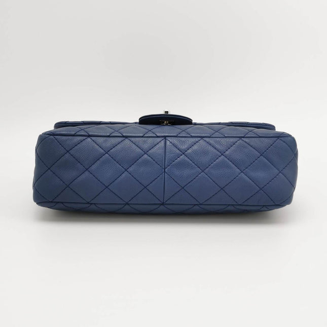 Sold Chanel Classic Flap Large Navy Blue Caviar Leather Silver-tone Hardware