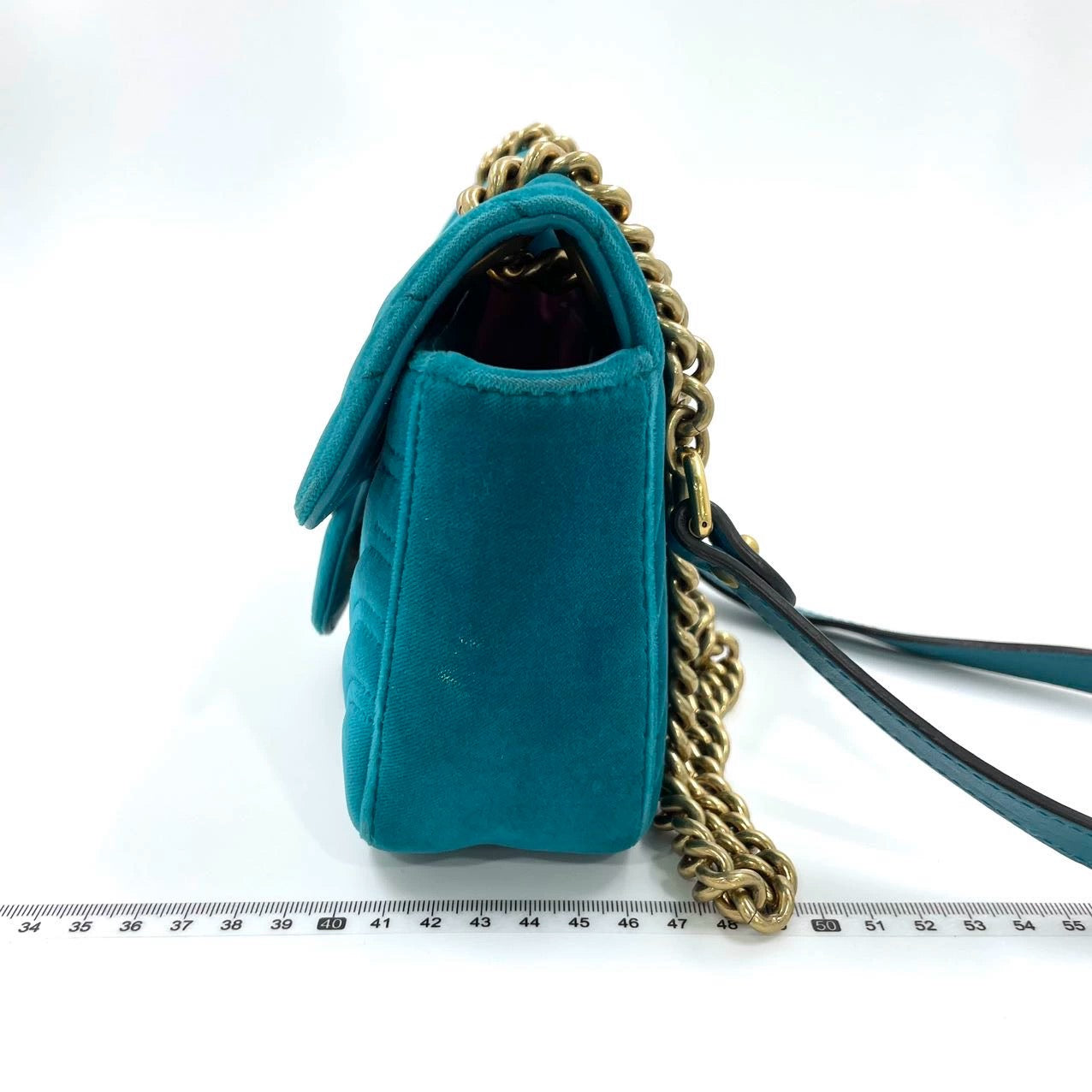 Gucci Marmont Small Flap Turquoise Blue Velvet Handbag