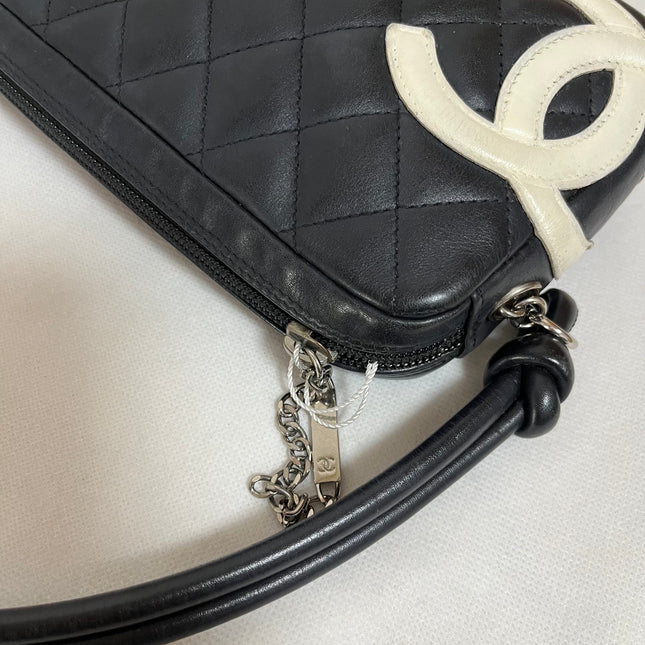 Chanel Cambon Clutch Black Leather White Logo