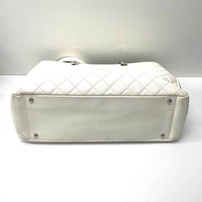 Chanel GST Grand Shopping Tote Large White Caviar Leather Silver Hardware