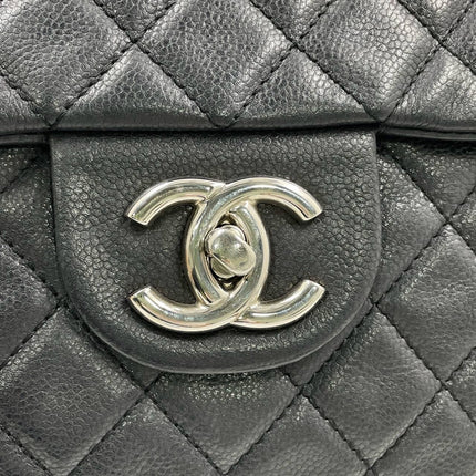 Chanel Classic Flap Maxi Black Soft Caviar Leather Silver-tone Hardware Giant CC Logo