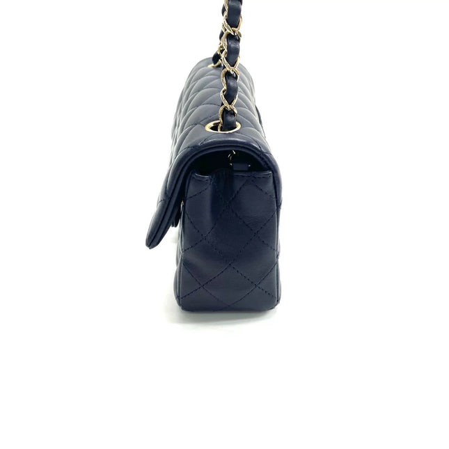 Chanel Classic Flap Mini Rectangular Navy Lambskin Leather Gold Hardware Microchip
