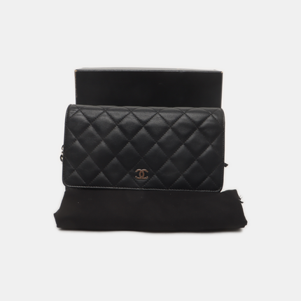 Chanel Wallet on Chain Classic Flap Black Lambskin Leather Silver Hardware