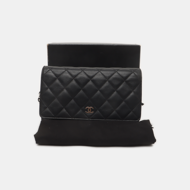 Chanel Wallet on Chain Classic Flap Black Lambskin Leather Silver Hardware