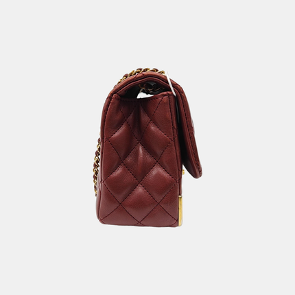 Chanel Rock The Corner Mini Flap Bag Burgundy Calfskin Leather Gold Hardware Corners 2017-18