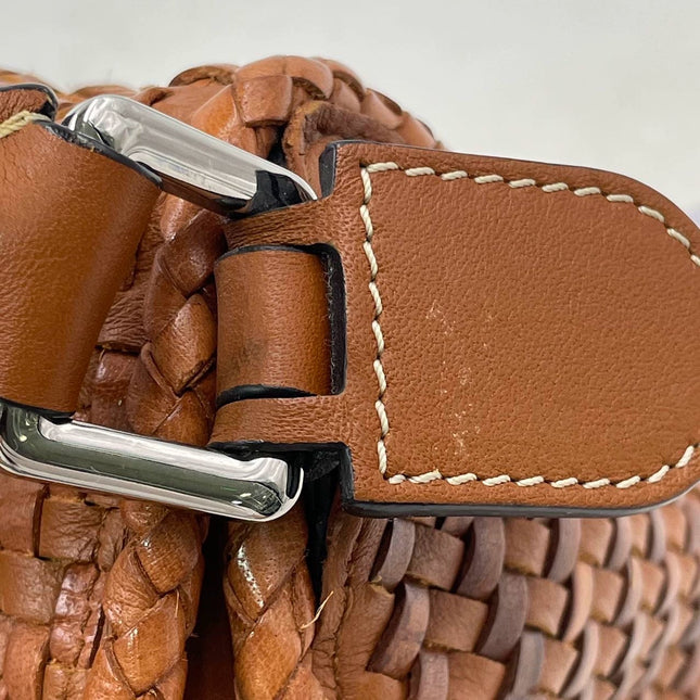 Loewe Puzzle Small Leather Woven Caramel Tan Crossbody Bag