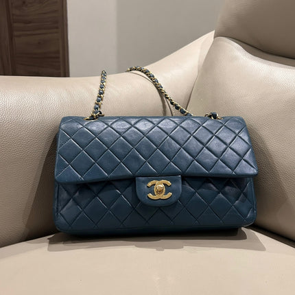 Chanel Classic Flap Medium Vintage Navy Lambskin Leather 24k Gold Hardware