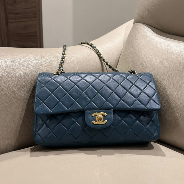 Chanel Classic Flap Medium Vintage Navy Lambskin Leather 24k Gold Hardware