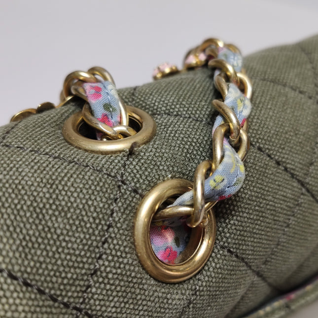 Chanel Classic Flap Green Quilted Canvas Coco Cuba Charms 2017