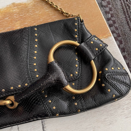 Gucci Horsebit 1955 Chain Large Black Snake-skin Leather Shoulder Bag