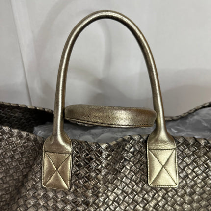 Bottega Veneta Cabat Large Intreccio Deerskin Leather Tote Bag Gold