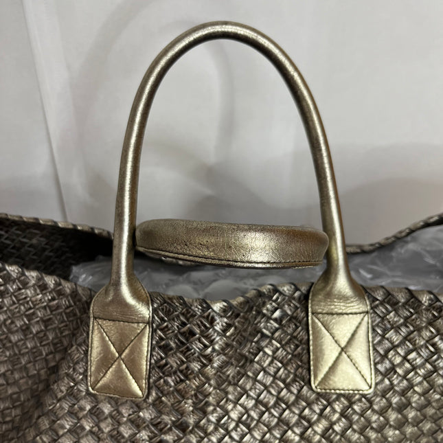 Bottega Veneta Cabat Large Intreccio Deerskin Leather Tote Bag Gold