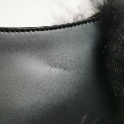FENDI O Lock Black Leather and Faux Fur Shoulder Bag