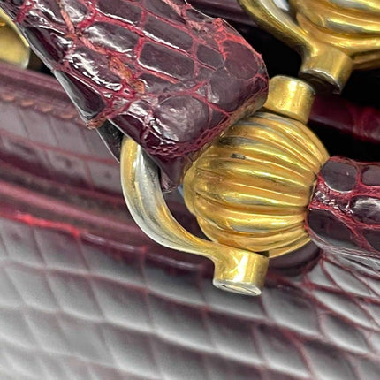 Gucci Vintage Burgundy Alligator Leather Blue Lapis Lazuli Stone Gold-tone Hardware Handbag