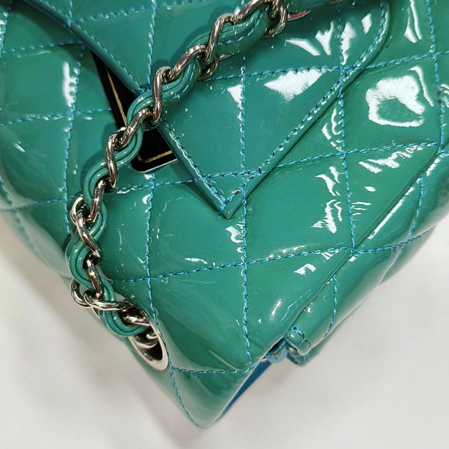 Chanel Classic Flap Rectangular Mini Blue Patent Leather Silver Hardware