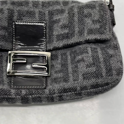 Fendi Baguette Bag Grey Wool Zucca Print Shoulder Bag